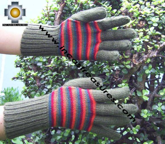 100% Alpaca Wool Gloves with Stripes Designs green and red